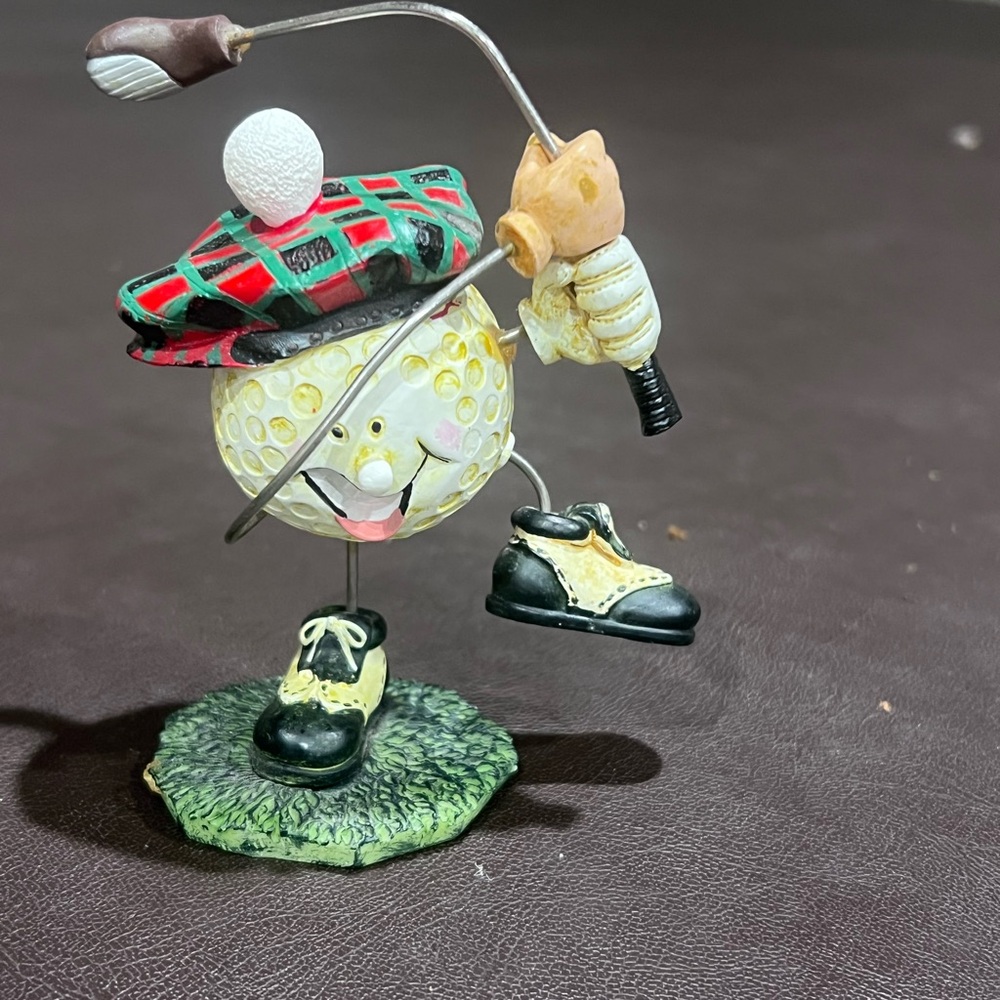 Playful Golf Ball Figurine with Plaid Hat